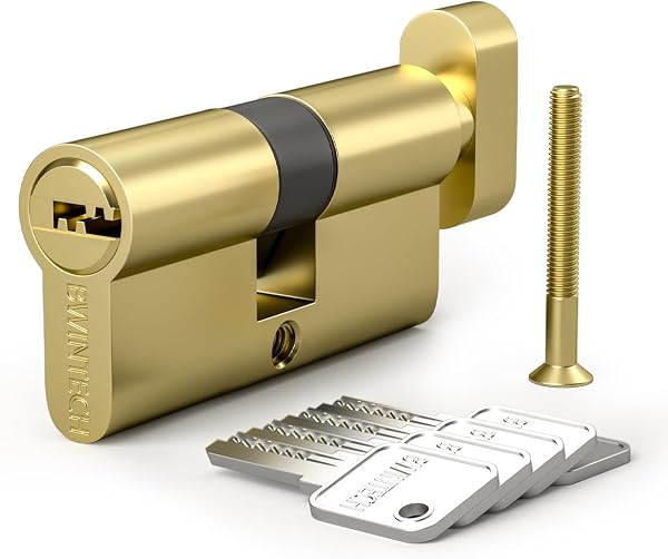 Bwintech 1 Pz 35T/35mm Euro Cilindro in Ottone, 70mm Pomello/Chiave a Barile con 5 Chiavi Orizzontali in Ottone,Anti-picking, Anti-perforazione, Anti-scatto, Anti-urto, Finitura in Ottone Lucido - 1