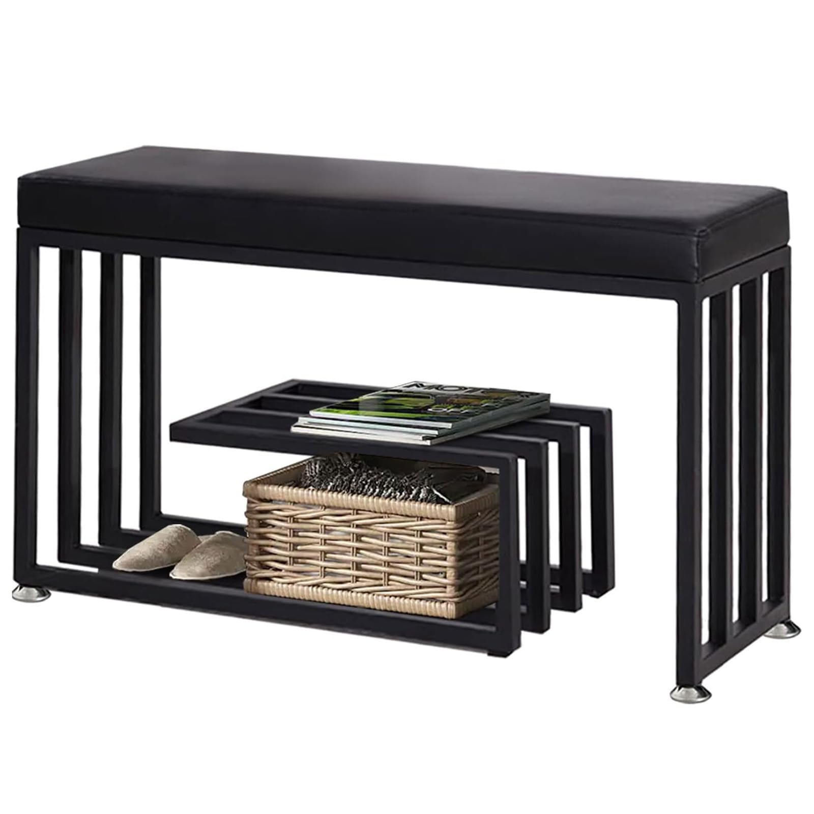 Banc de rangement rembourré 2 niveaux avec meuble à chaussures pour porte d'entrée