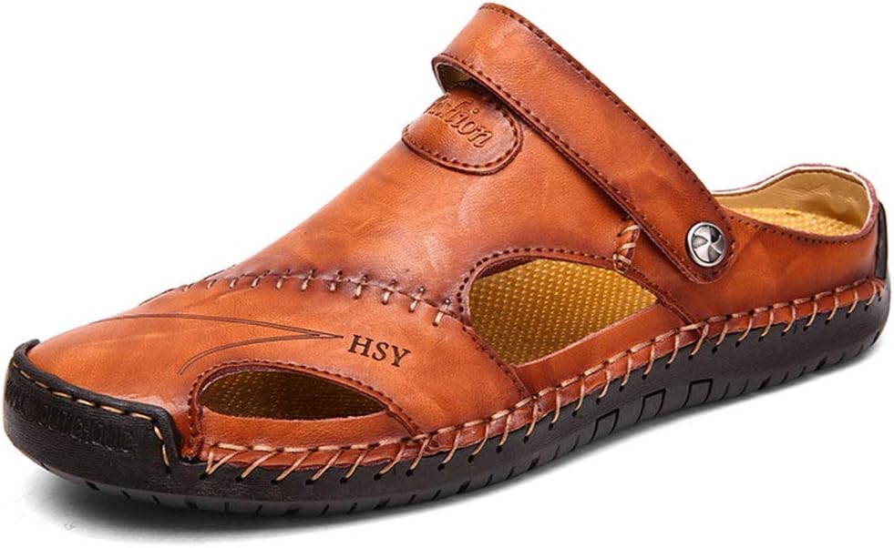 YING LANMen's Casual Leather Fashion Sandals Closed Toe Outdoor Fisherman Hiking Shoes Lightweight Summer Water Shoes