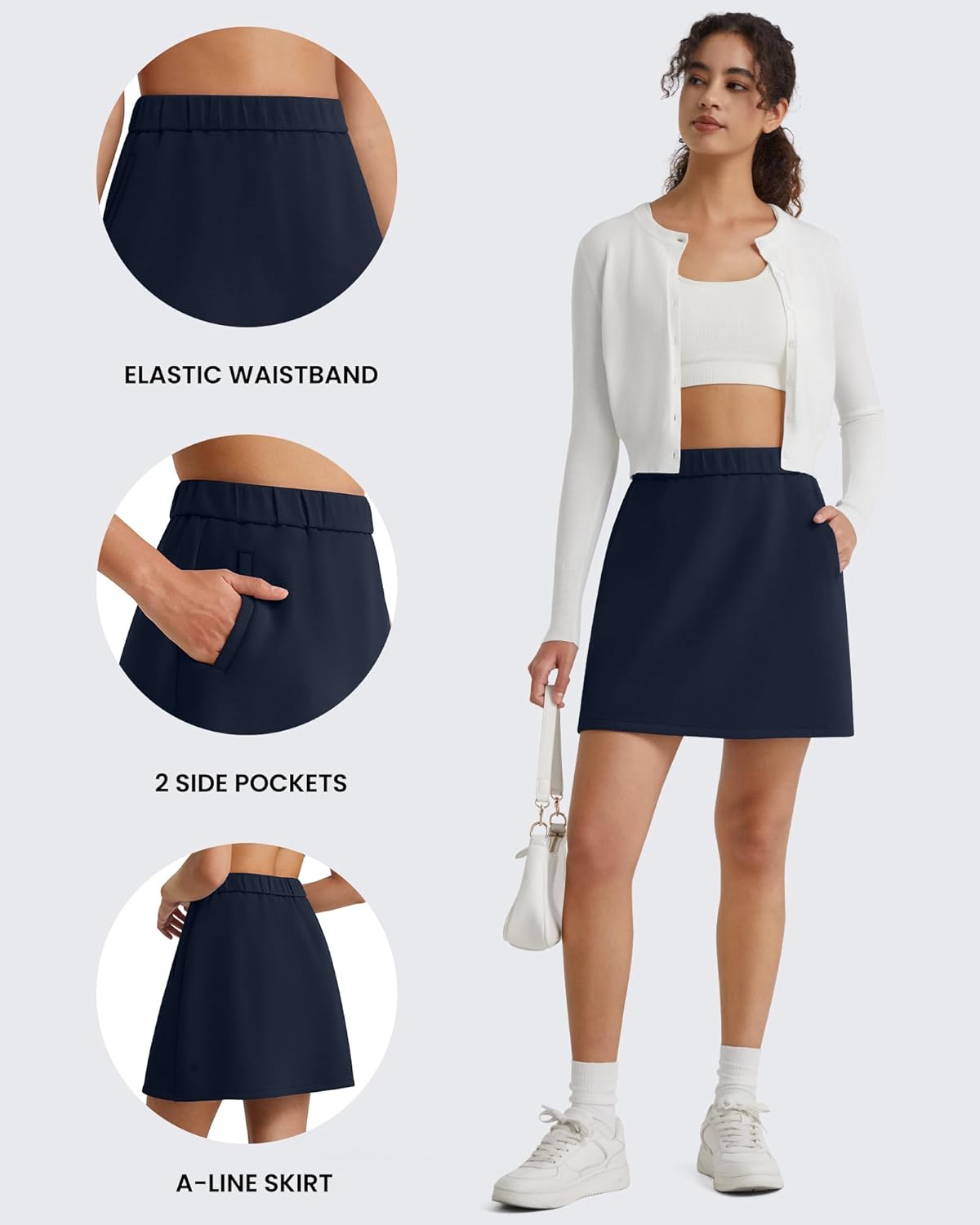 G4Free Smoofit Modal Soft A Line Skirts for Women - 15" Elastic Wasitband Summer Casual Lounge Skirt with 2 Side Pockets