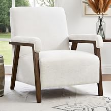 IOMOR Mid Century Modern Accent Chair, Upholstered Armchair with Thick Seat Cushion and Solid Wood Frame, Thick and Comfy Seat Cushion, Short Plush Fabric Arm Chair for Living Room1,White