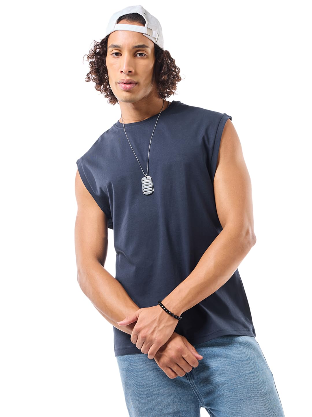 bewakoof Men's Solid Boxy Fit Sleeveless Round Neck Cotton Jersey Vest-picture-36