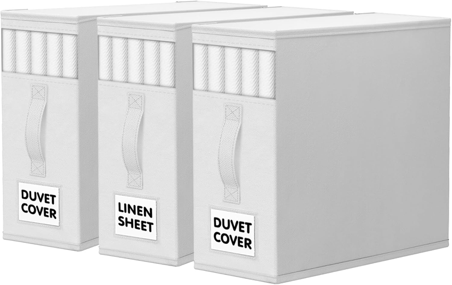 WOWBOX Sheet Organizers and Storage,Closet Bed Sheet Organizer Under Bed Storage and Organization with Label Cards & Clear Window for Bedding Sheets,Duvet Covers,Blankets (3 Pack,White)