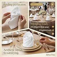 Vista 5 de Urban Villa - Servilletas de tela con orilla cosida en blanco sólido 100% algodón, servilletas absorbentes para cena (paquete de 6) de 50 x 50