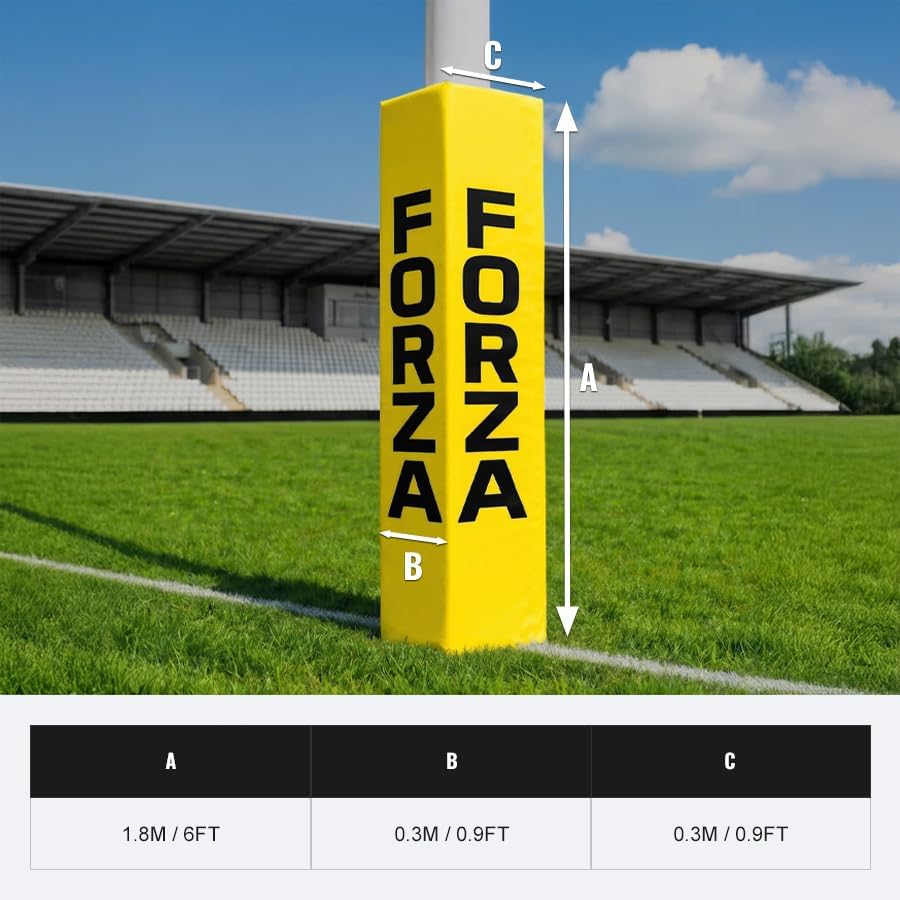 FORZA Rugby Post Protector Pads – 6ft Weather-Resistant PVC Rugby Post Padding with 3in Foam Interior & Hook/Loop Fastening – Pack of 1, 2 or 4