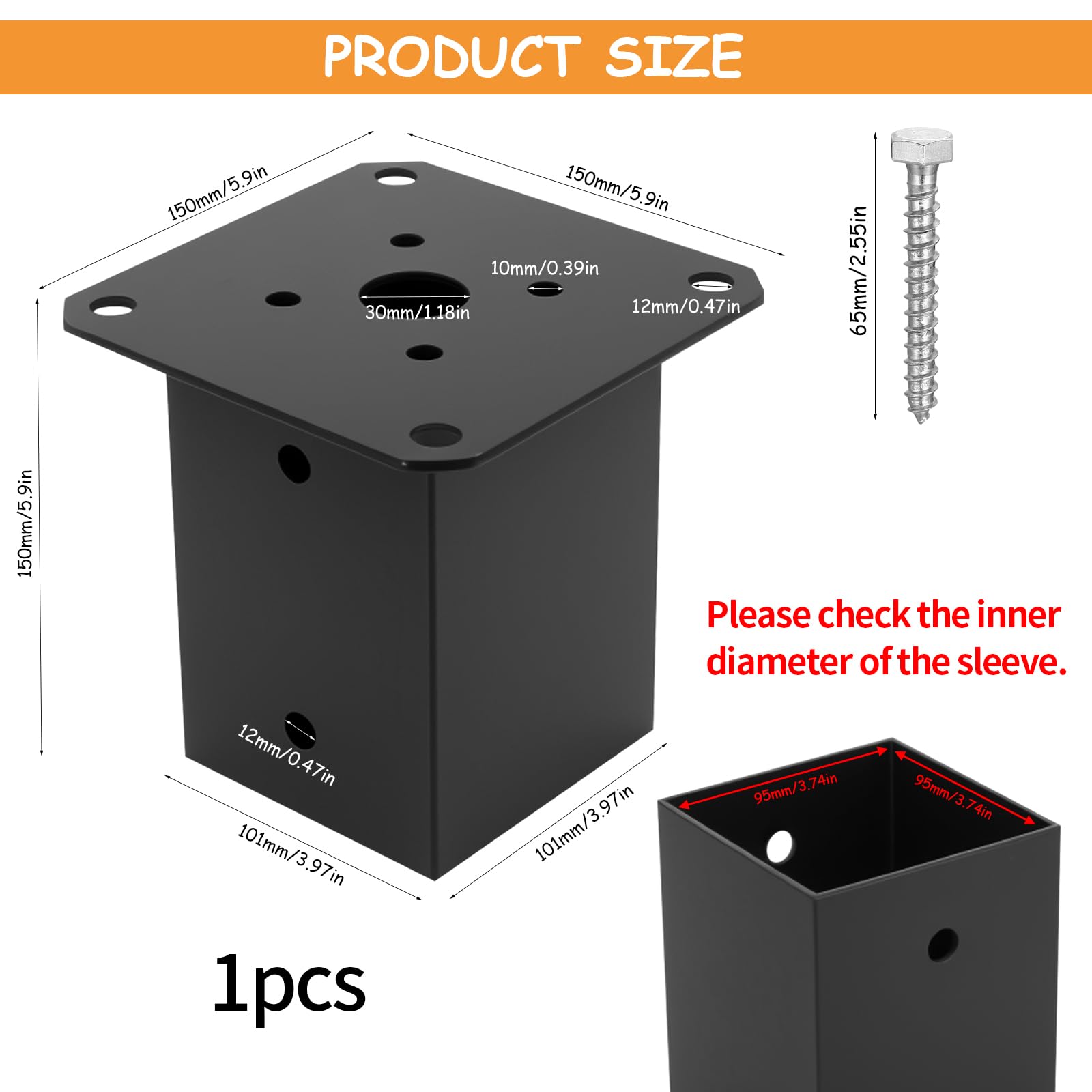 McBlast 1 Pièce Support Poteau Bois à Visser 100x100x150 mm | McBlast 1 Pièce Support Poteau Bois à Visser 100x100x150 mm