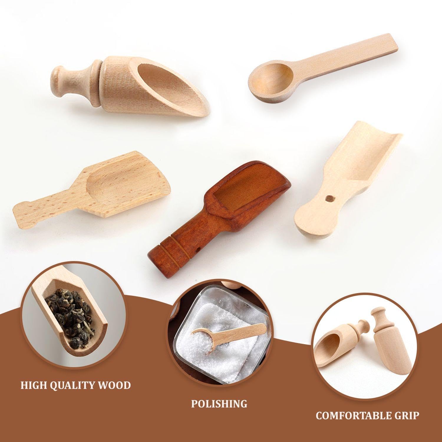 VEHYEGOI 5 Pieces Small Wooden Spoons, Spice Spoons, Mini Wooden Spoons, Wooden Quality Spoons, Wooden Spoon Set - Image 3