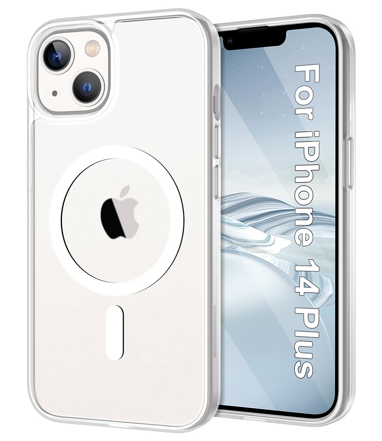 Shecaset for iPhone 14 Plus Case Magnetic [Compatible with MagSafe] Soft TPU Bumper Hard Translucent Matte Back Slim Fit Shockproof Protective Case Cover for Men Women Girls, Clear