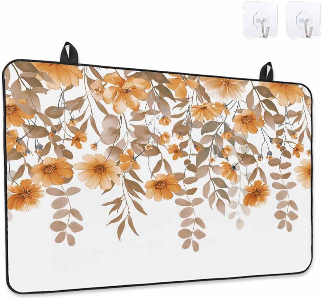 Stove Top Cover Orange Floral Stove Cover for Electric Stove Top Grey Eucalyptus Leaves Glass Cooktop Covers Anti-Slip Mat Heat Resistant Countertop Protector Kitchen Decor 31"x24"