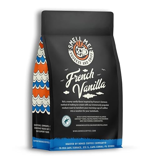Miniatura 2 de Bones Coffee Company - Granos de café molido French Vanilla, café arábico de tostado medio y baja acidez, café gourmet, 355 gr