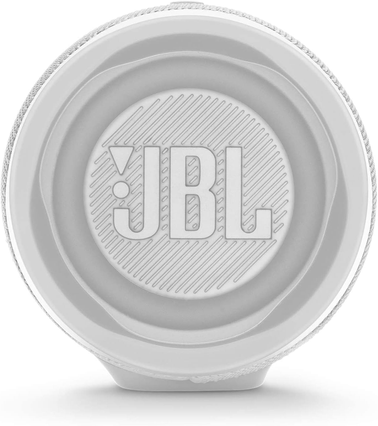 Side view of the JBL Charge 4 speaker showing a passive radiator with the JBL logo.