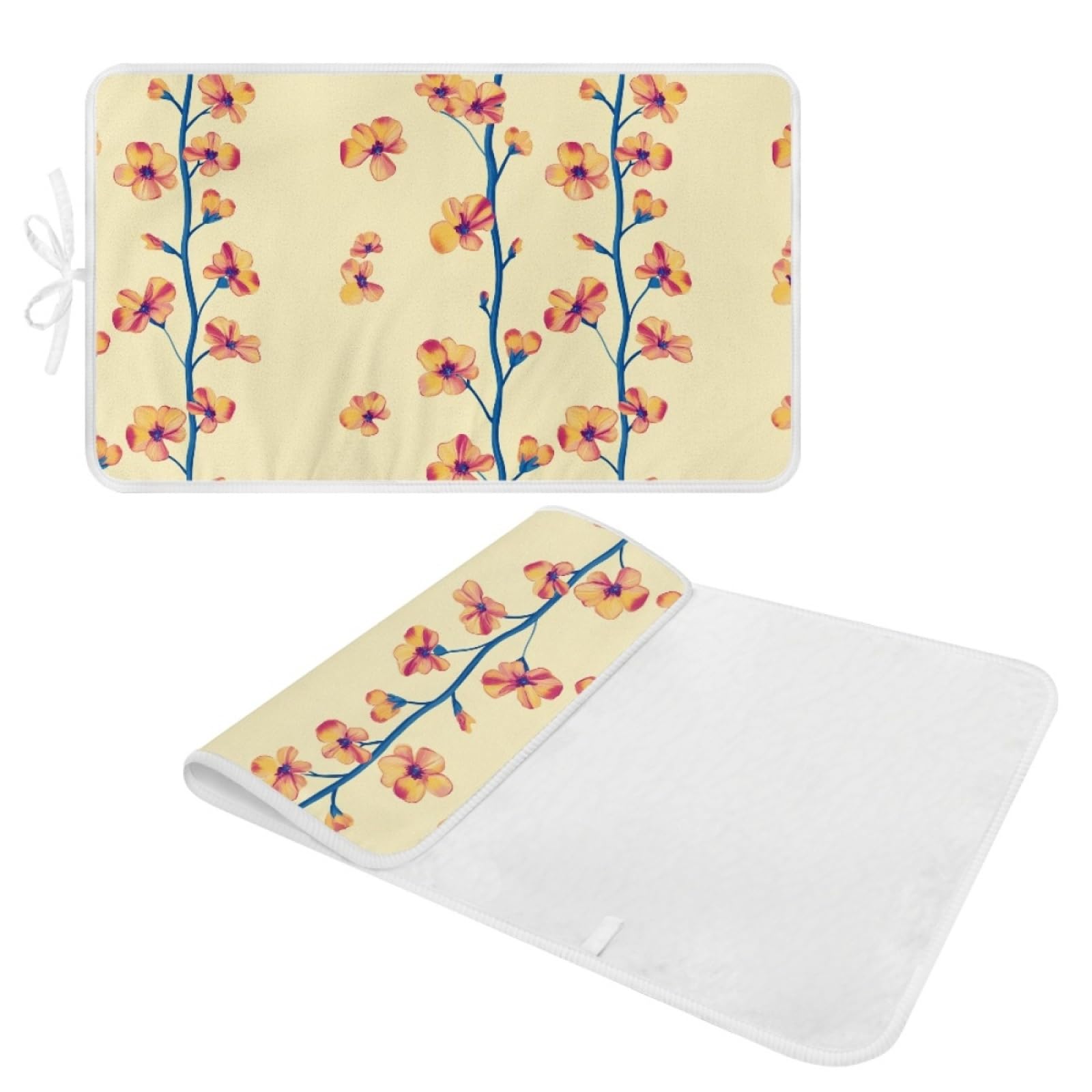 Bügelmatte Orangeblaue Blume Bügeleinlage Faltbares Hitzebeständig Waschbar Bügelauflage für Tisch und andere Oberflächen Bügelbrett Unterlage rutschfeste Bügeldecke 80x50cm (2 Stück)