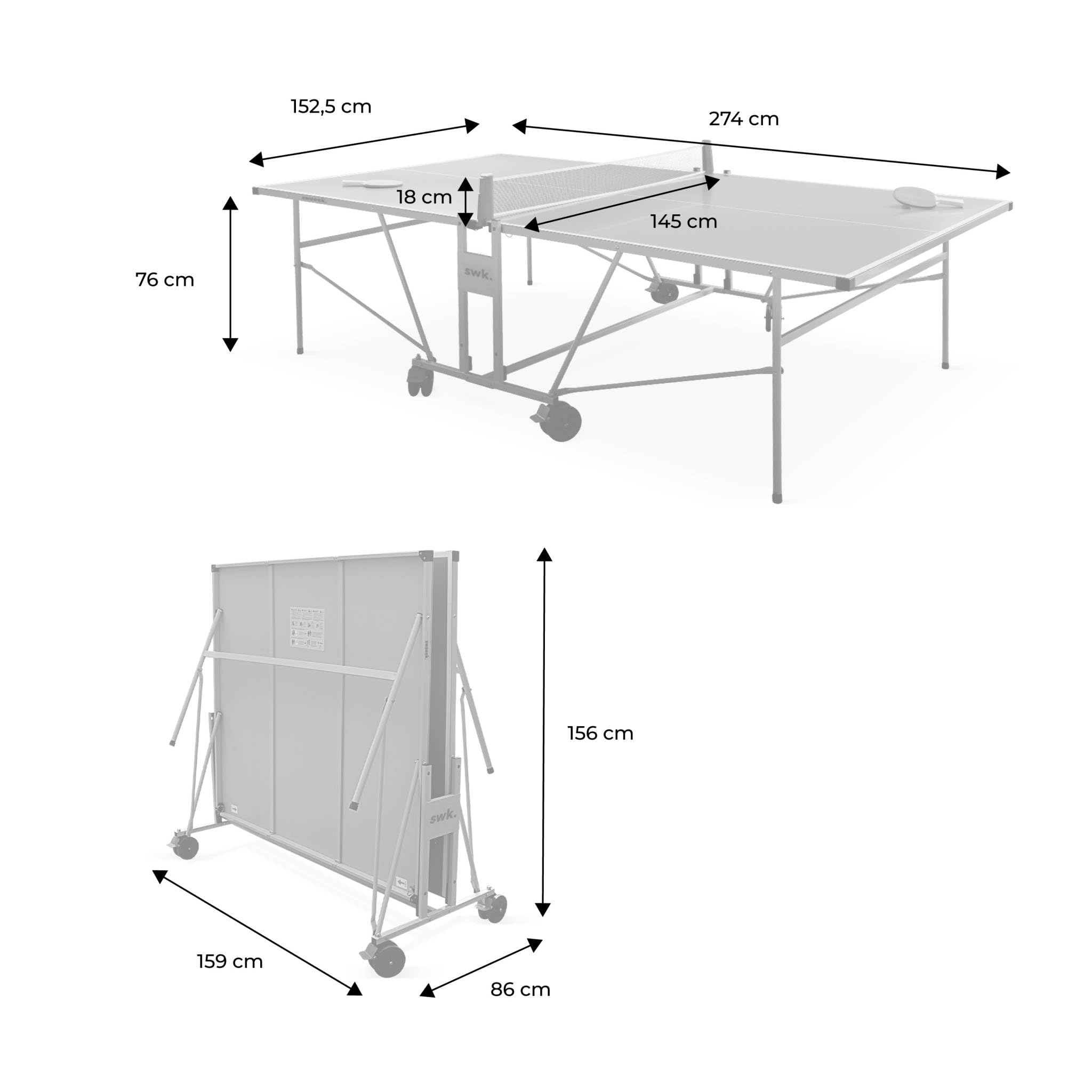 Table de ping Pong Outdoor, avec 2 Raquettes et 3 balles, pour Utilisation extérieure + Housse en PVC