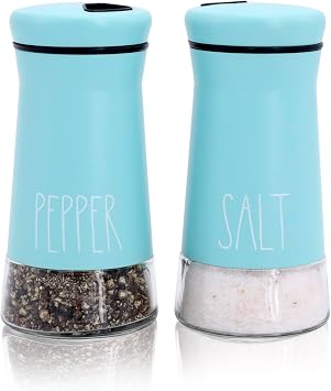 Teal Salt and Pepper Shakers with Adjustable Pour Holes, Refillable Salt Shaker by Aelga, Ideal for Himalayan, Kosher, Black and White Pepper, Teal Kitchen Accessories