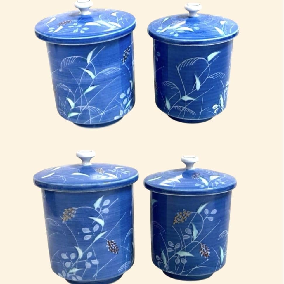 有田焼 蓋付 夫婦茶碗 湯呑 飯碗 睦揃 華山窯 食器 瑠璃色 花柄
