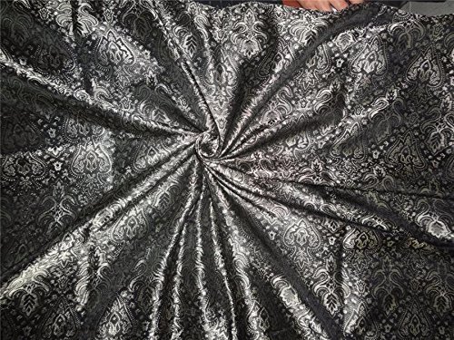 Soie brocade noir et doré précieux, étoffe haute couture de 111,8 cm