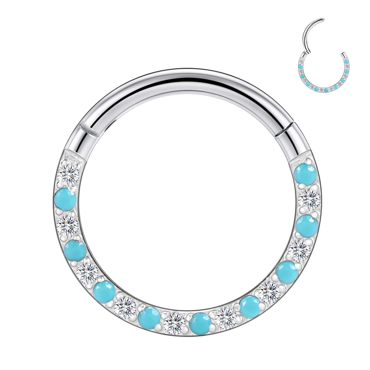 hengkaixuan 16G Conch & Septum Piercing Jewelry - Daith Clicker & Hoop Earring - Surgical Steel Nose Ring - Gold 6mm CZ Opal — view 46