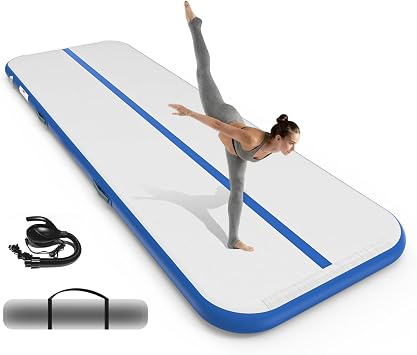 Inflatable Gymnastics Mat 10ft/ 13ft/ 16ft, 4 inches Thickness Gymnastic Mats with Electric Pump and Carry Bag for Kids Home Use Outdoor Training Yoga Cheerleading Gym Studio Backyard Park