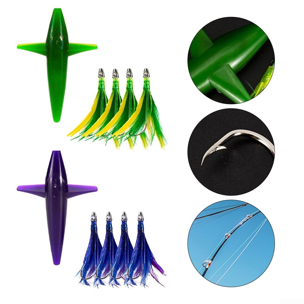 DAZZLEEX Señuelo de Pesca de Atún, Plumas de Colores, Ganchos con Gancho de Acero, Falda de Trolling de Plumas para Pesca en el mar(Verde Oscuro)