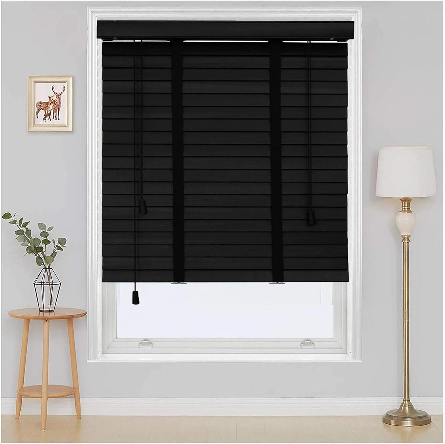 Venetian Blind, 50 mm/2 Inch Slats Wooden Blinds, Horizontal Window Blind, Solid Wood Venetian Blind, Privacy Blinds, Interior Venetian Venetian Blind, for Windows/Doors,Black,60x220cm/23.5*86.5in