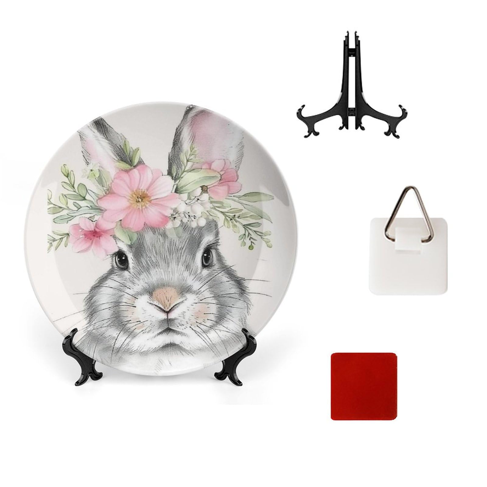 Kjdfhk Easter Bunny Bone China Decorative Plate Ceramic Decorative Plate for Home Office Wall Decor, with Vertical Stand Decorative Plates for Home Club