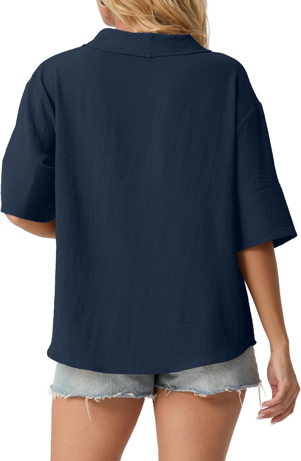 IWOLLENCE Collared Shirts for Women Half Sleeve V Neck Blouse Loose Fit Pullover Summer Tops - Image 5