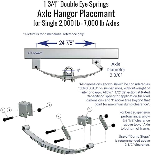Miniatura 2 de The Trailer Parts Outlet - Kit de suspensión de resorte de doble ojal de 4 hojas para remolque y suspensión de eje único para tubo de 2 38" - ejes