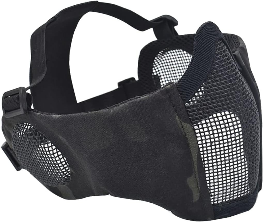 Jadedragon PJ Tactical Fast Helmet & Protect Ear Foldable Double Straps Half Face Mesh Mask & Goggle