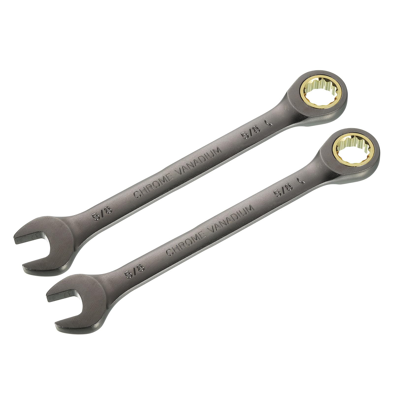 sourcing map 2pcs 5/8" Ratcheting Combination Wrench Spanner SAE 90 Teeth 12 Point Ratchet Box Ended Open End Spanner Tools with 4° Ratcheting Precision CR-V Spanner for Auto Repairs