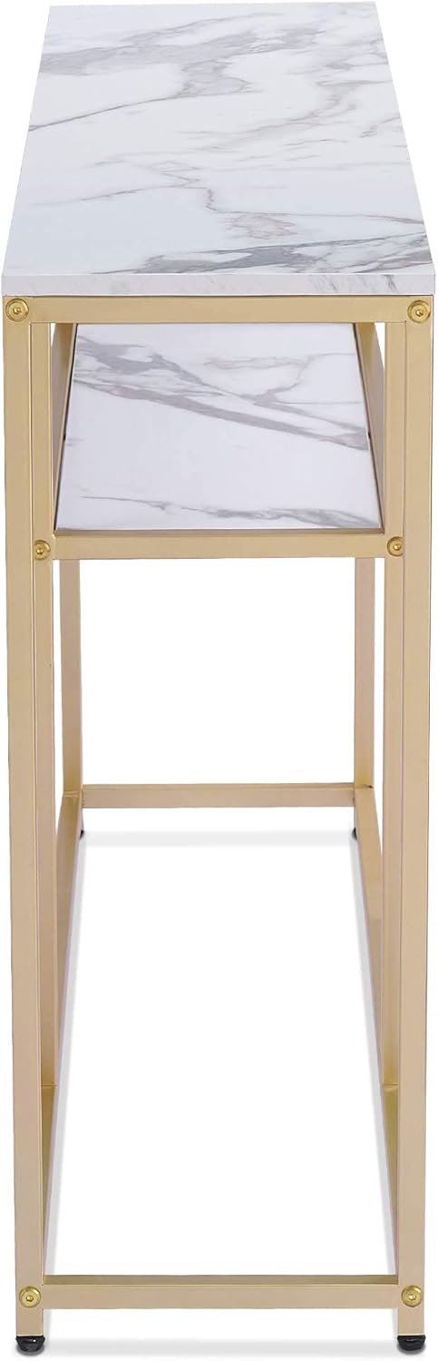 Ivinta Narrow Console Table, White Marble Sofa Table Small TV Entryway Table with Storage Shelf, Buffet Table for Hallway Living Room, 47.2inch. (White, 47 inch) : Home & Kitchen