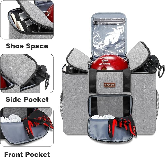 Bolsas para bowling para 1 bola y zapatos, bolsas de bolos con soporte para bolas de madera y 2 bolsillos de almacenamiento adicionales, bolsas de bolos resistentes para zapatos de bolos de hasta la