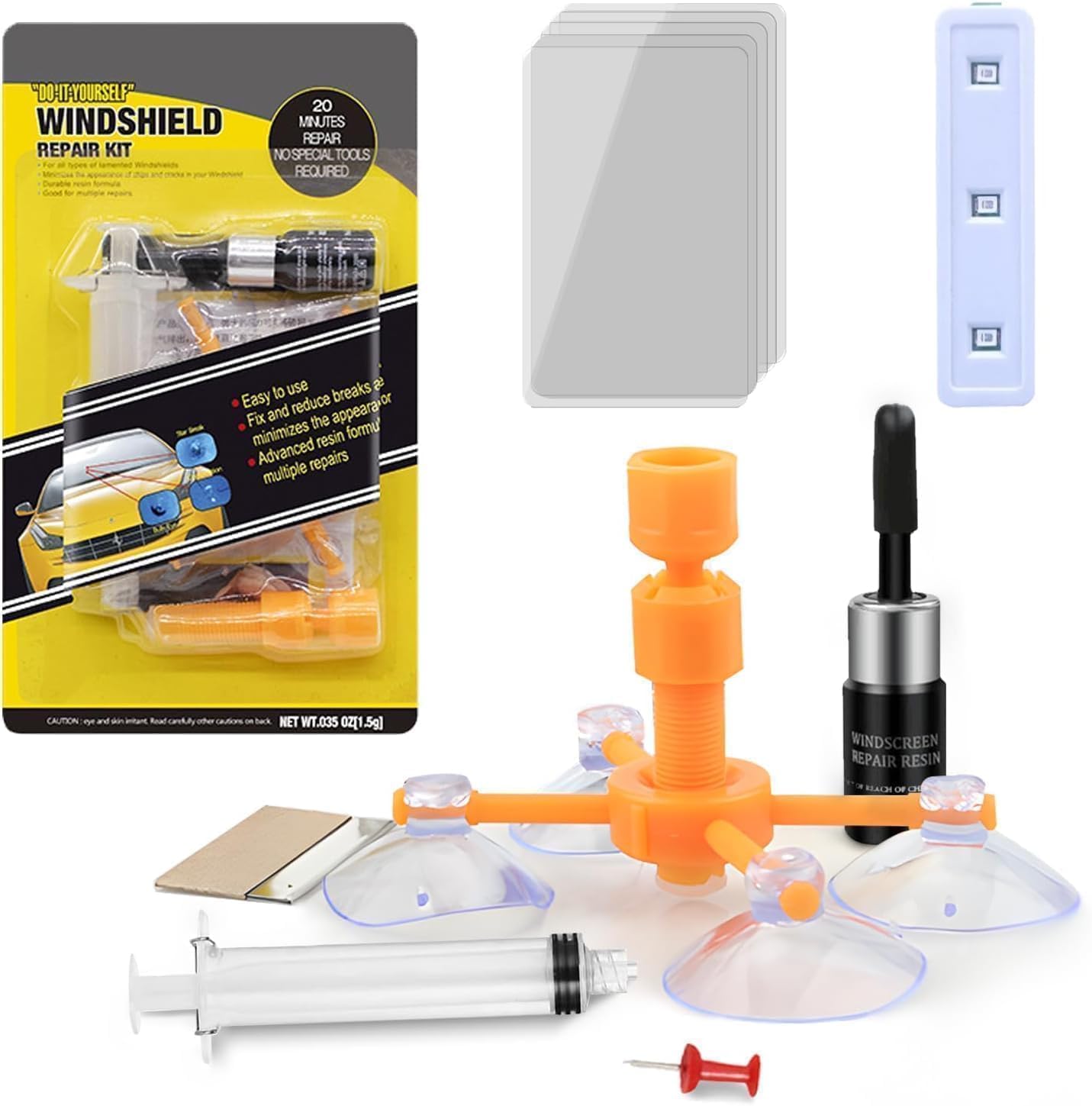 JYINKZFWindshield Crack Repair Kit, Glass Repair Fluid with UV Curing Lamps, Automotive Quick Fix, Car Windshield Repair Kit for Chips, Cracks, Star-Shaped, Bull's-Eye Damage