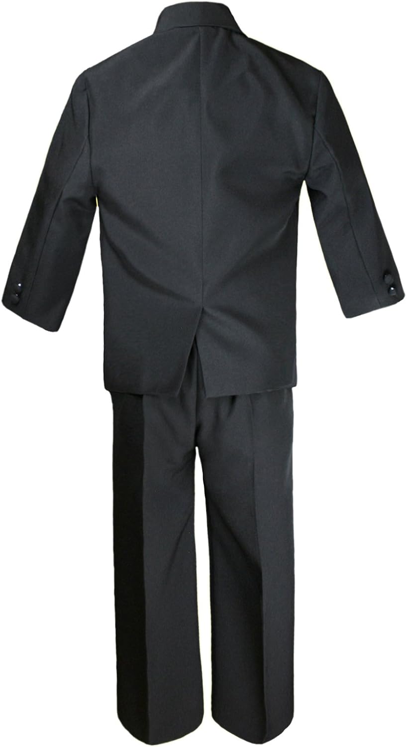 6pc Boy Black Vest Set Formal Tuxedo Suits with Satin Purple Necktie Baby to Teen