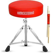 5 CORE Drum Throne Thick 3" Padded Drum Seat Adjustable Drumming Stools with Anti-Slip Feet for Drummers Practice and Performance Stage and Studio Use Red - DS CH RED
