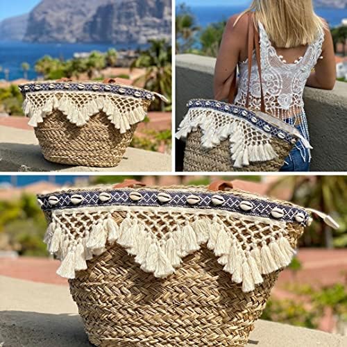 Boho Korbtasche Santorini Mit Kunstlederhenkel // Boho Ibizatasche Strandtasche Groß Mit