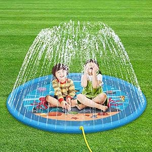 Image of huaanlongus Sprinkler pad & Splash Play Mat 68" Toddler Water Toys Fun for 3 4 5 6 Year Old Boy Girl,Kids Fun Outdoor Sprinkler Toy (White)