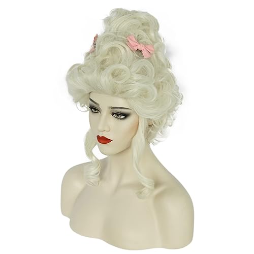 Miniatura 3 de Anogol Gorro de pelo+(2 cintas rosas) peluca rubia corta para mujer, peluca de colmena, peluca de colmena, peluca sintética para disfraz de fiesta