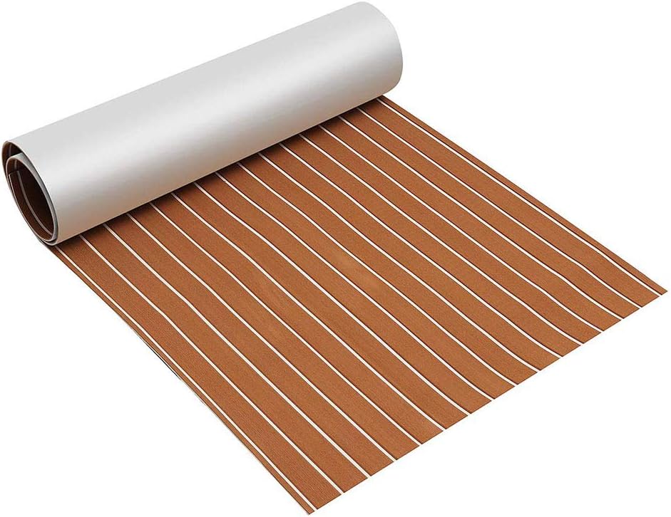 EVA Foam Faux Teak Boat Decking Sheet Self-Adhesive Non-Skid 94.5" x 46" (30 sqft) Fits for Sea Deck Marine Yacht RV Boat Flooring Mats (Light Brown with White Seam)