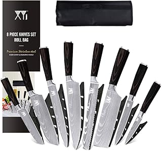 XYJ Stainless Steel Kitchen Knives Set 8 Piece Chef Knife Set with Carry Case Bag & Sheath Razor Sharp Well Balance