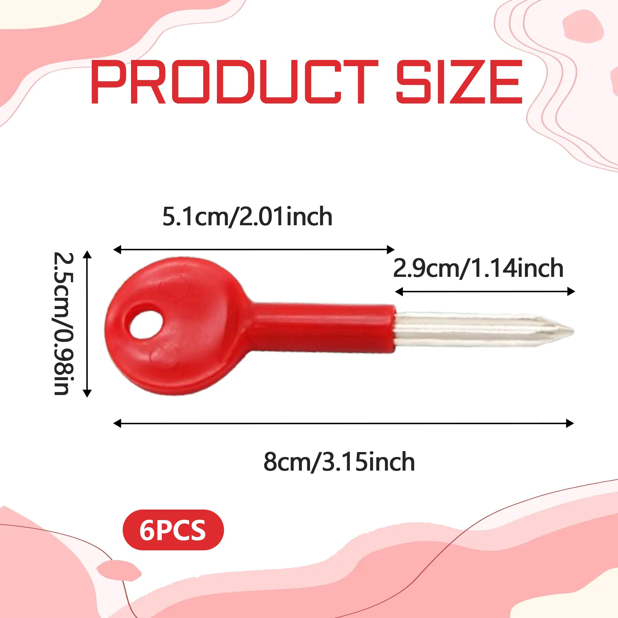 6Pcs Universal Brass Bolt Key Premium Zinc Alloy Security Star Key Replacement with Plastic Handle Universal Window Keys for Doors Windows Fire Doors Pipe Wells Locks Security Racks (Red) - Image 2