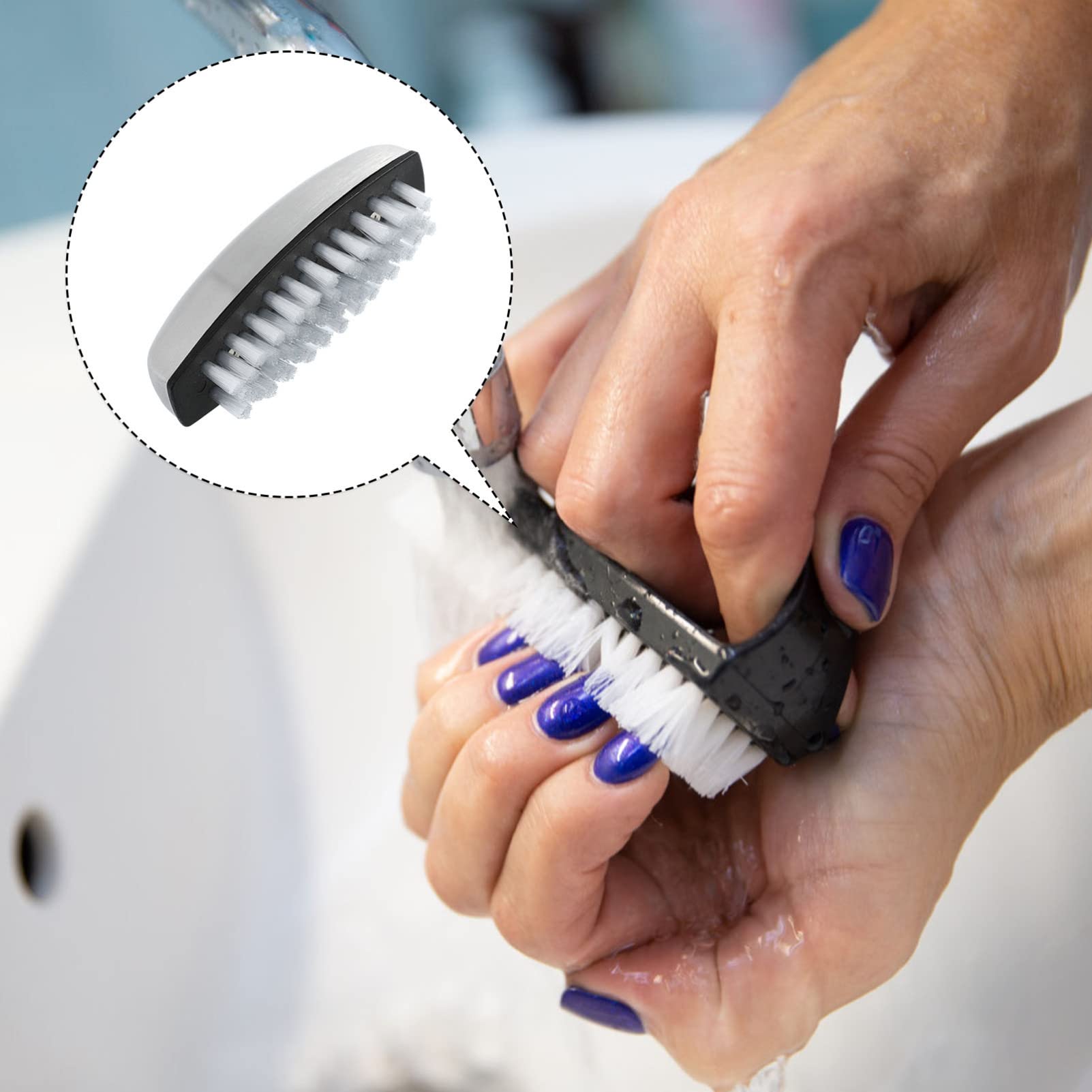 FRCOLOR Professional Nail Cleaning Brush with Flexible Nylon Bristles Handheld Manicure Scrubbing Brush for Nail Care Kitchen Bathroom Odor Removal 3.94X1.57X1.38In - Image 4