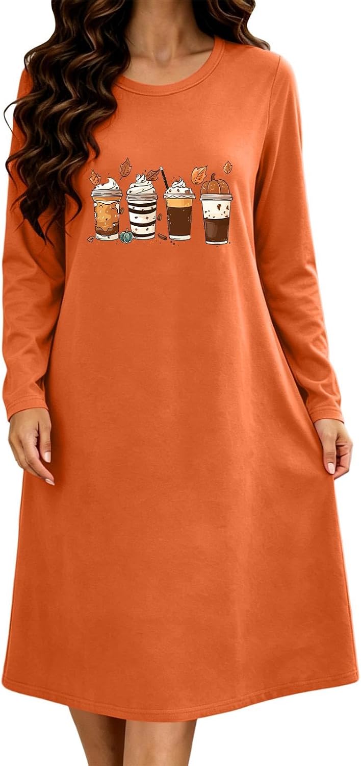 Ladies Crewneck Nightgown Tee Shirt Nightgown Halloween Sleep Dress