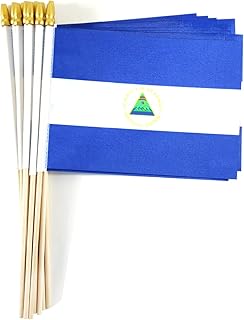 QQSD Nicaragua Small Flag Nicaraguan Stick Mini Hand Held Flags - Solid Wooden Pole with Spear Top, 12 Pack