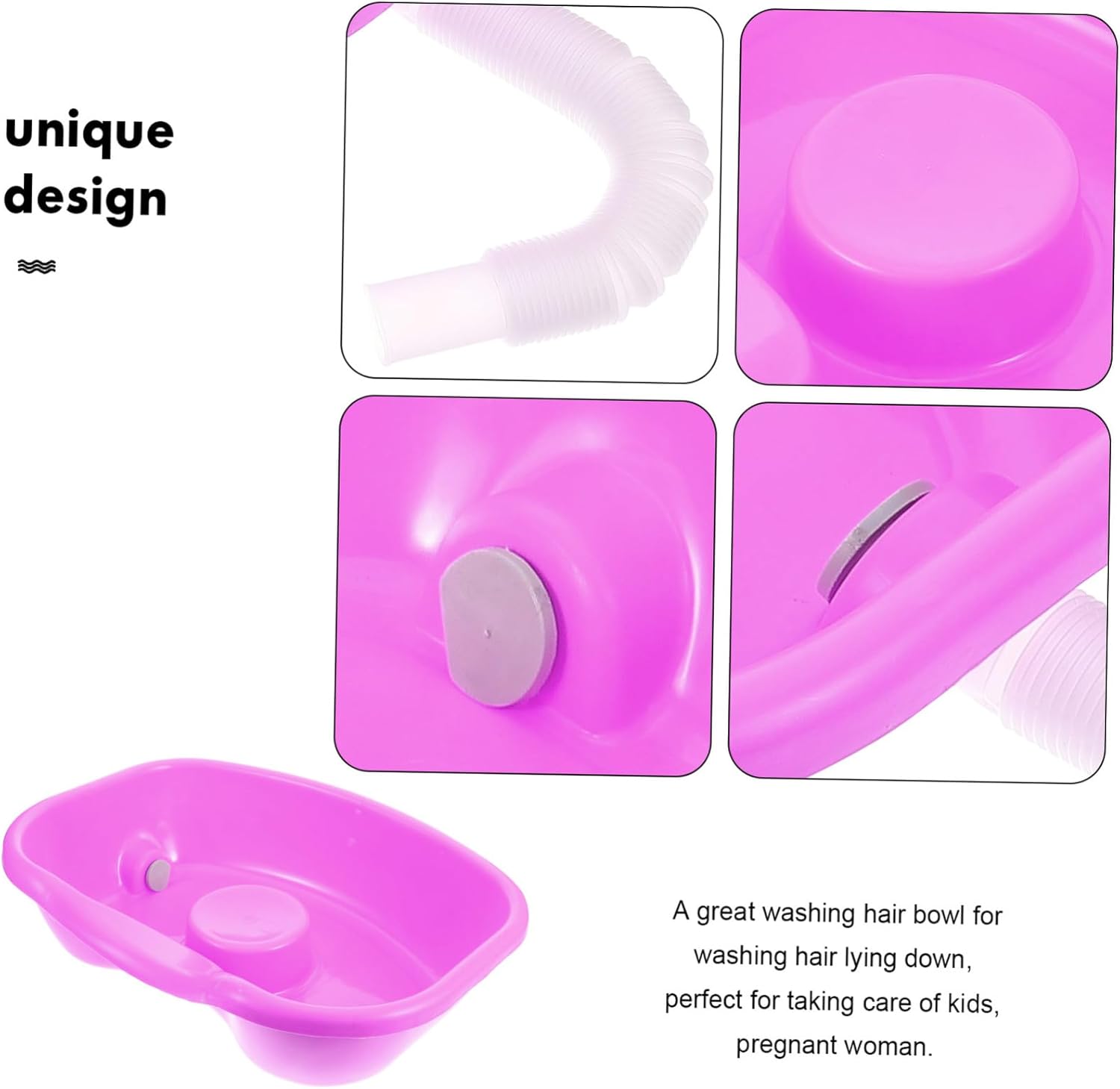 Bedridden Hair Washing Basin with Curved Neck Support Plastic Shampoo Bowl for Elderly Disabled and Home Care Comfortable Head and Shoulder Cushion for Bedside Use Purple with