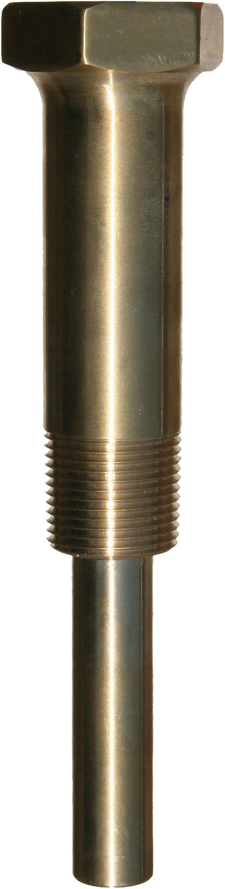 3-4FA2 Thermowells for Industrial Thermometers, 3/4" NPT Connection, 3.5" Length, 1" Lagging Extension, Brass