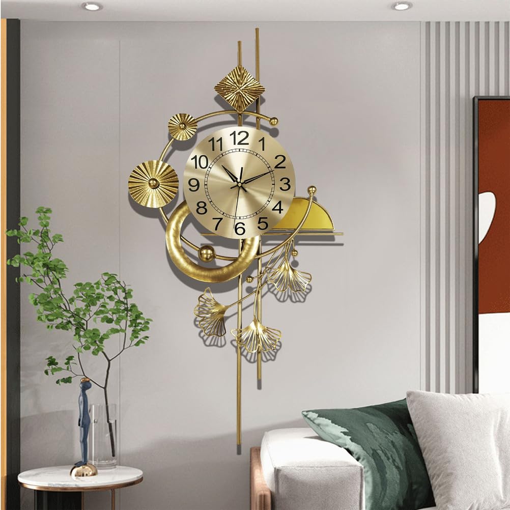 Zegar ścienny nowoczesny kreatywny 3D metalowy liść miłorzębu kwiatowy ornament cichy zegar kwarcowy złoty kute sztuka dekoracyjny zegar ścienny do salonu sypialni willi domu wnętrze prezent