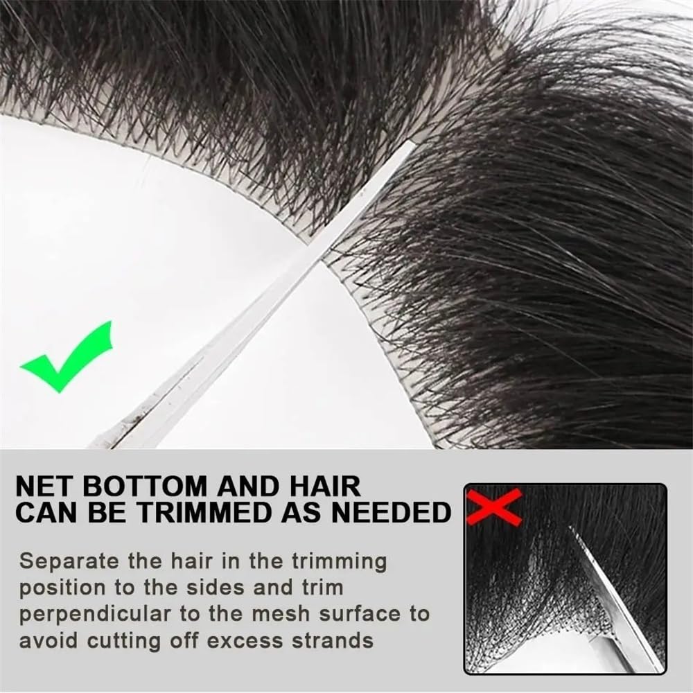 Men's Toupee Toppa con attaccatura dei capelli naturale, capelli umani, attaccatura dei capelli a forma di V, parrucchino invisibile for uomo con capelli sottili in pelle(3x16cm)