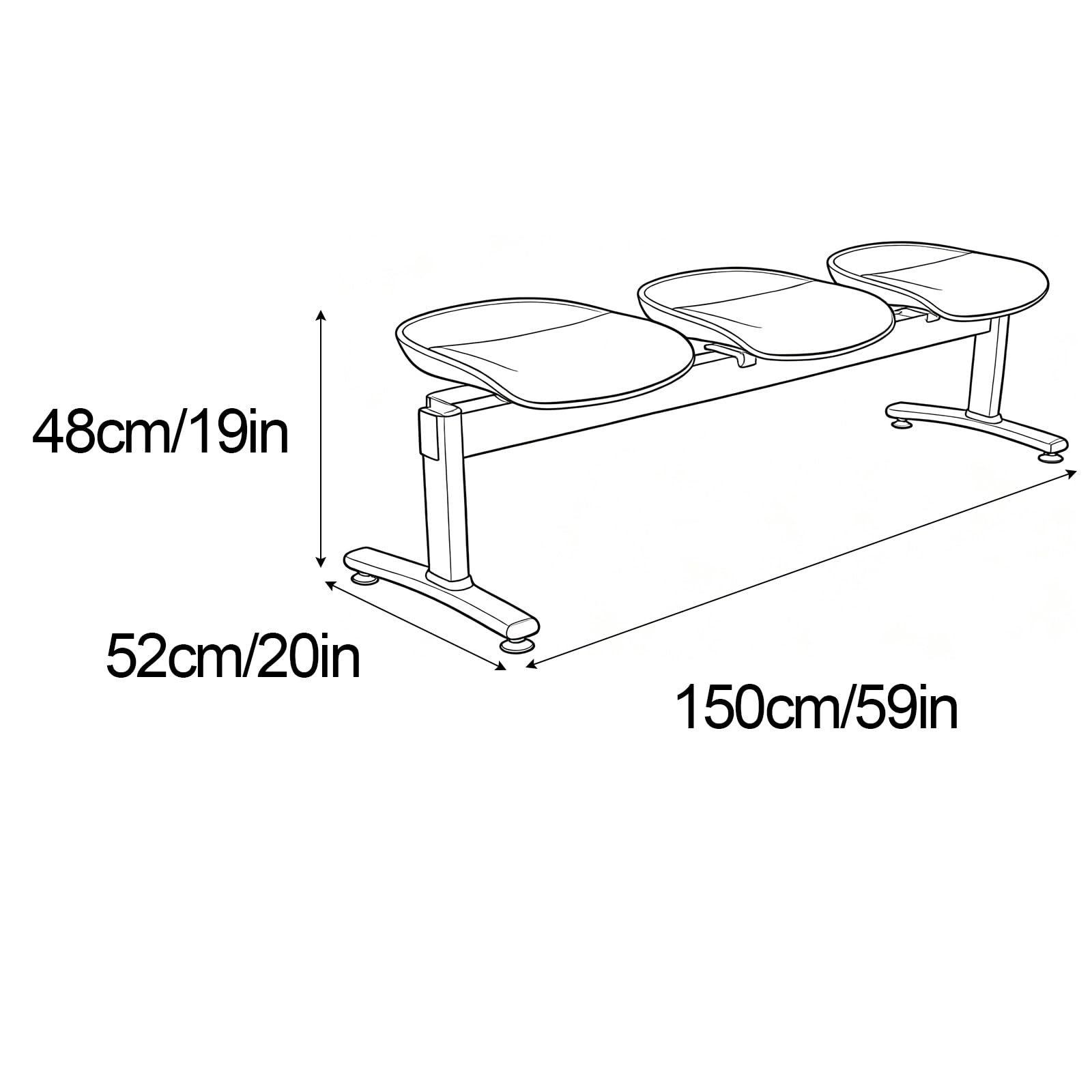 3 Osobowe Krzesło do Poczekalni z Poduszką, Metalowa Rama, Plastikowe Krzesło Recepcyjne do Biura i na Lotnisko, Udźwig 500kg, 150x52x48cm(White)