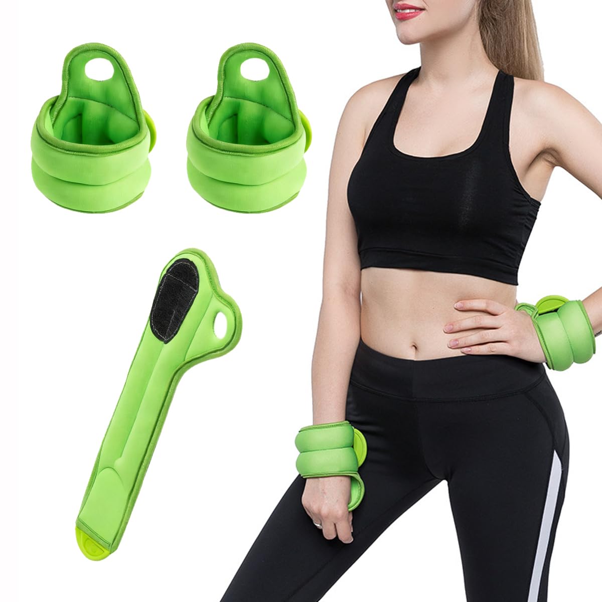 Adjustable Green Wrist Weights for Women & Men, Neoprene Wrist Sandbags for Fitness, Walking, Jogging, Strength Training, Physical Therapy（0.5Kgx2）