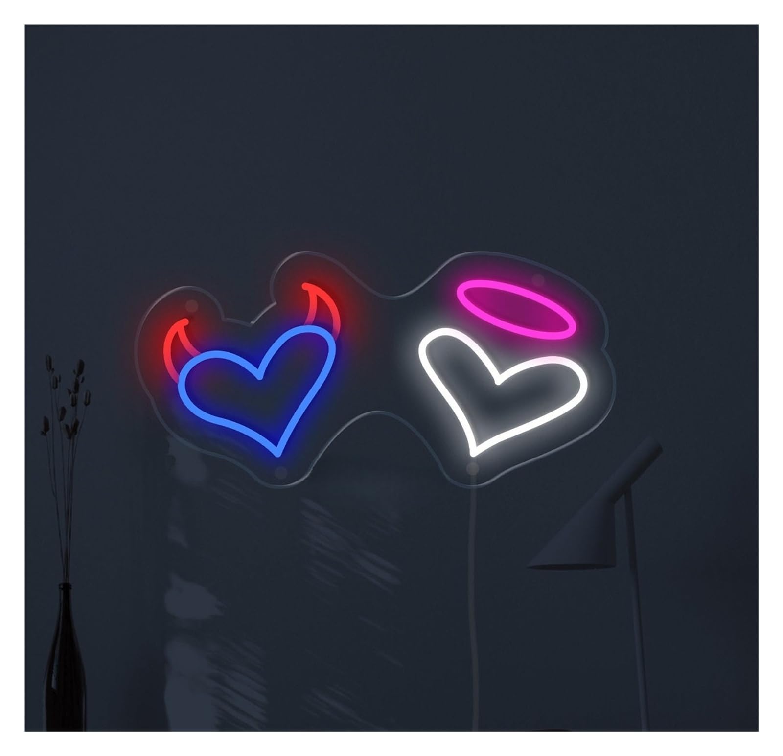 RONGCH Hanging Art Signs Angel and Devil Hearts Neon Sign Gameroom Bedroom Bar Livingroom Birthday Party Wall Decoration 48cm